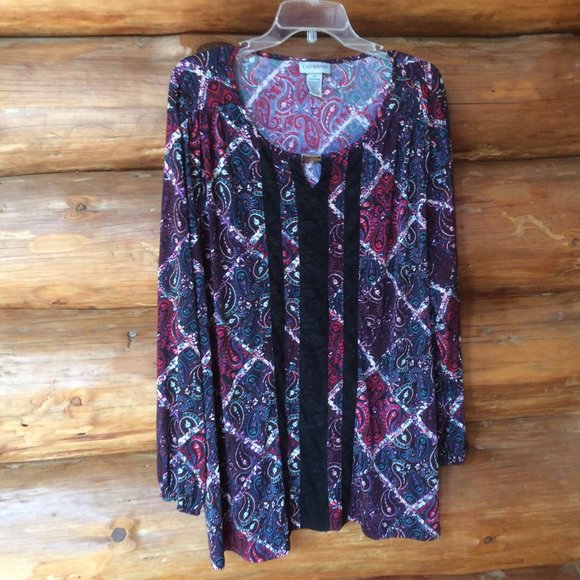 Catherines Paisley & Lace Boho Flowy Patchwork Print Pullover Size 2X; 22/24W - Picture 1 of 5